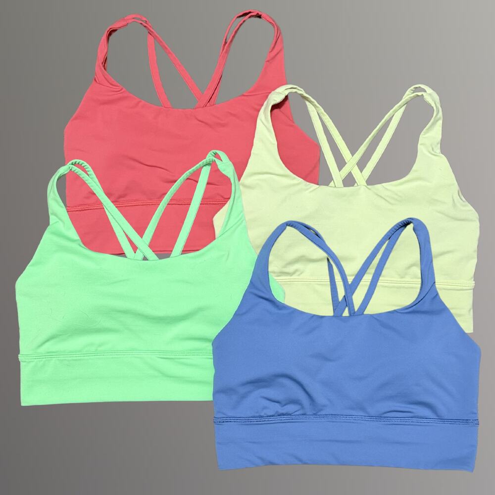LULULEMON Longline Energy Bra size 6 - LOT OF 4 - EUC - Blue Neon Green Yellow